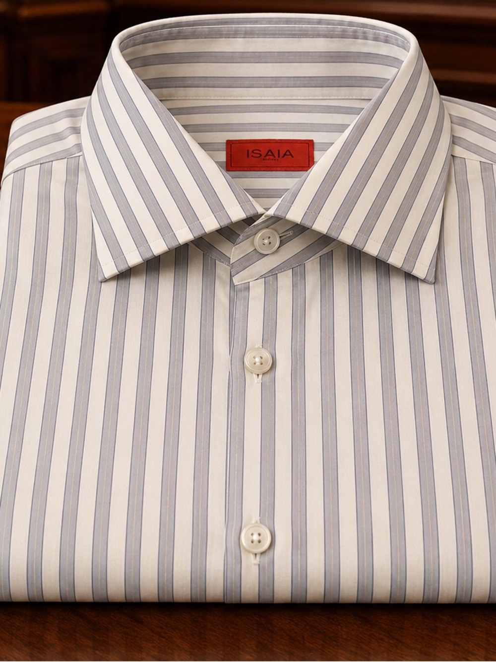 Isaia White and Light Blue Vertical Stripe Dress Shirt
